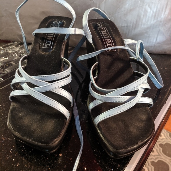 Street Feet strap tie up light blue satin wedge - Picture 3 of 4